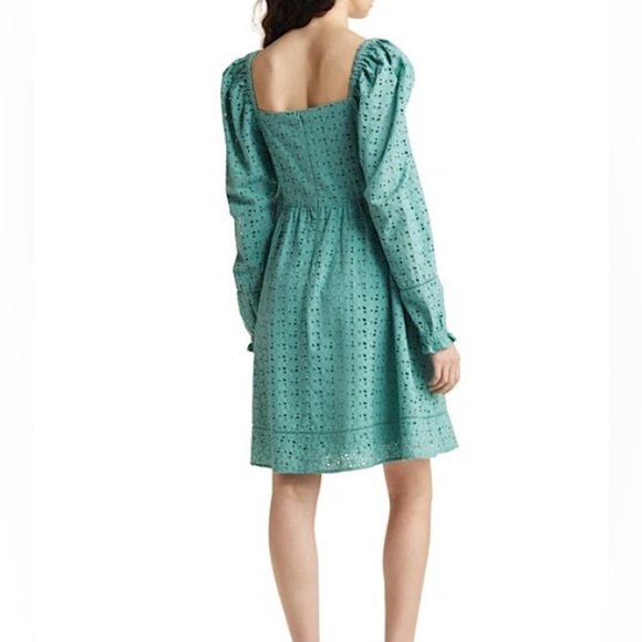 Chelsea 28 CINCHED FRONT EYELET LONG SLEEVE A-LINE DRESS IN GREEN SEAGLASS small - Picture 10 of 14
